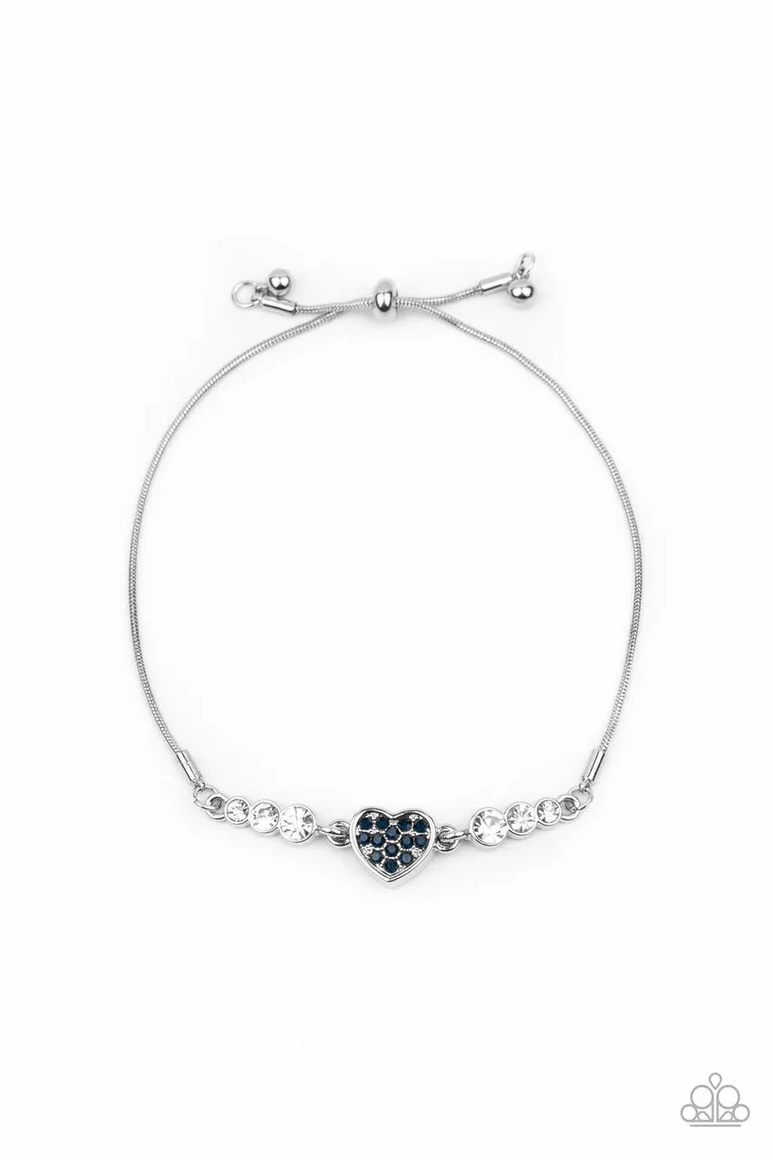 Big-Hearted Beam - Blue - Rhinestone Heart Paparazzi Lariat Bracelet
