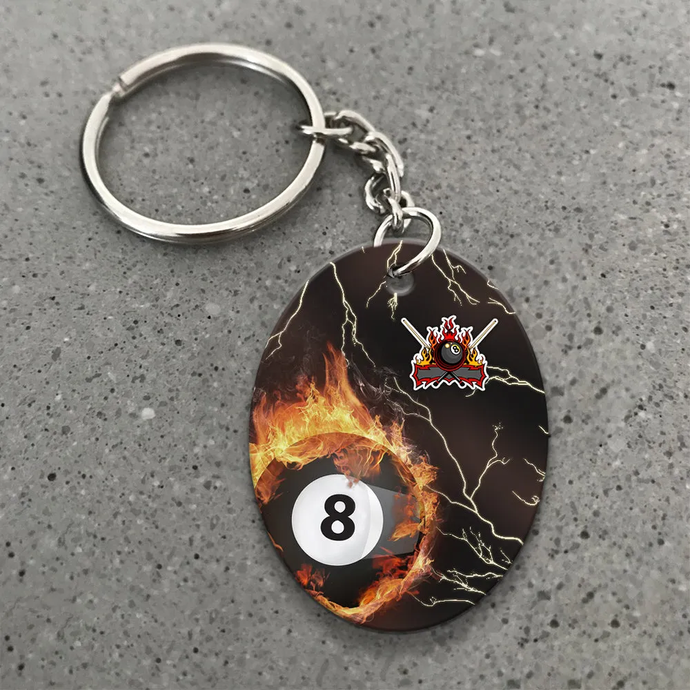 Billiard 8 Ball Thunder Fire Flame Personalized Name 3D Keychain Gift For Billiard Players