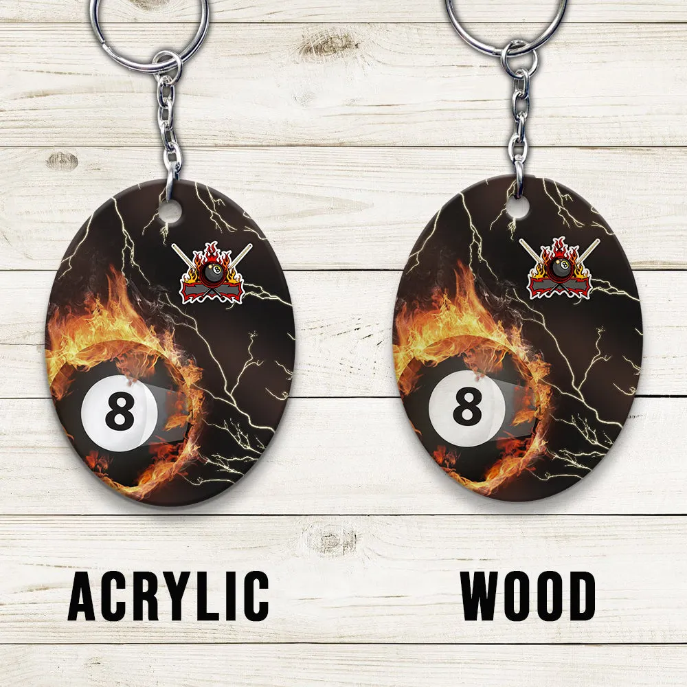 Billiard 8 Ball Thunder Fire Flame Personalized Name 3D Keychain Gift For Billiard Players