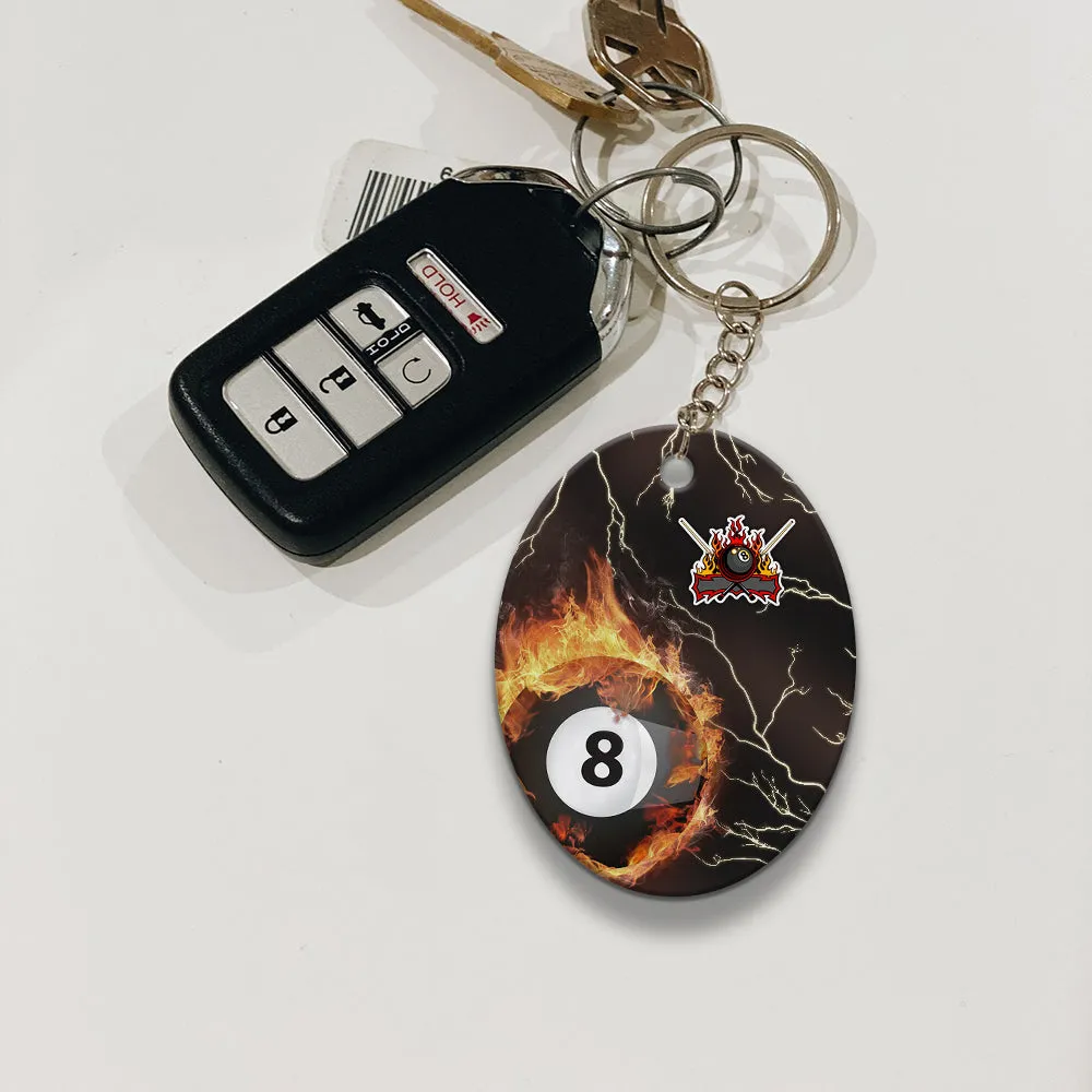 Billiard 8 Ball Thunder Fire Flame Personalized Name 3D Keychain Gift For Billiard Players