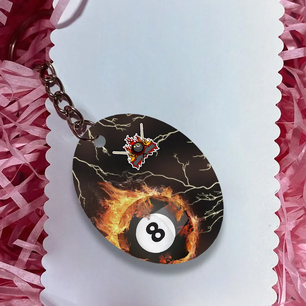 Billiard 8 Ball Thunder Fire Flame Personalized Name 3D Keychain Gift For Billiard Players