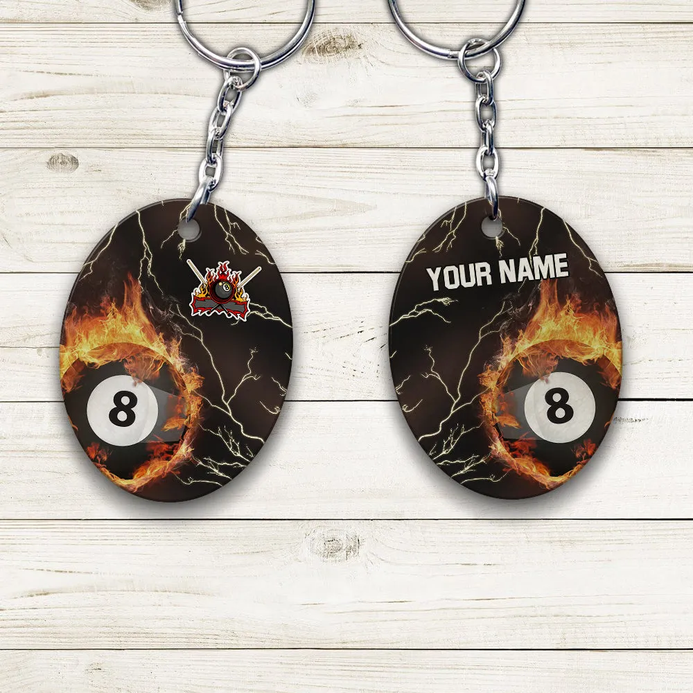Billiard 8 Ball Thunder Fire Flame Personalized Name 3D Keychain Gift For Billiard Players