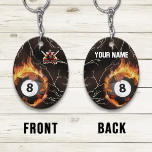 Billiard 8 Ball Thunder Fire Flame Personalized Name 3D Keychain Gift For Billiard Players