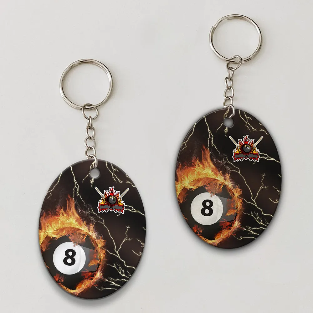 Billiard 8 Ball Thunder Fire Flame Personalized Name 3D Keychain Gift For Billiard Players