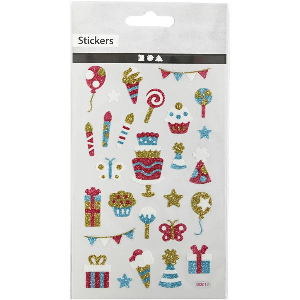 Birthday Party Glitter Stickers Sheet 10x16cm Sparkly Self-Adhesive Punched Greeting Cards Gift Tags