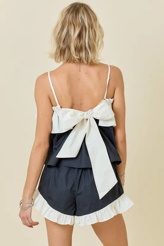 Black & cream ruffle short set