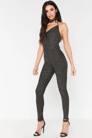 Black Glitter Halterneck Jumpsuit