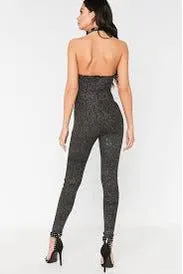 Black Glitter Halterneck Jumpsuit