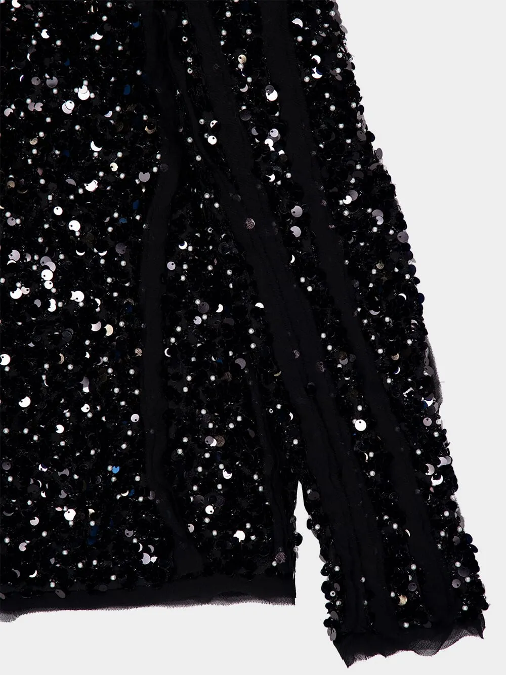 Black Sequin Pagoda Shoulder Jacket
