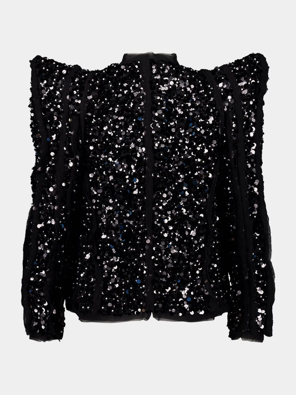 Black Sequin Pagoda Shoulder Jacket