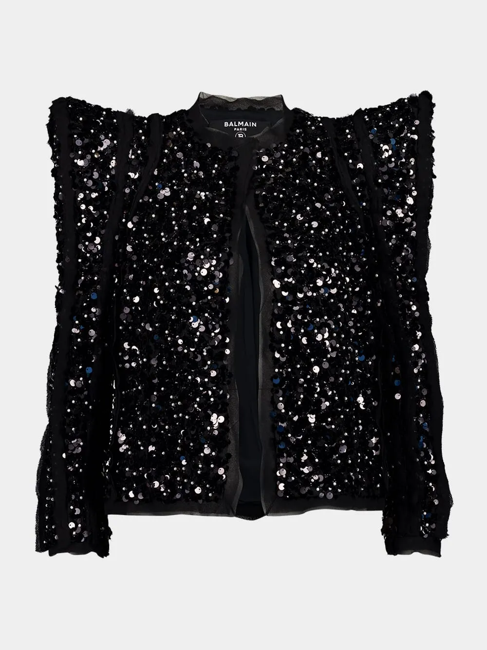 Black Sequin Pagoda Shoulder Jacket