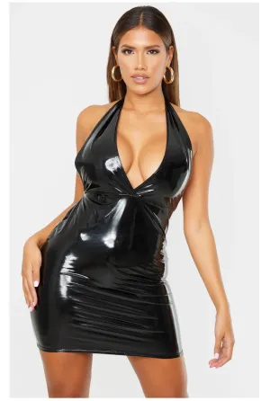 Black Vinyl Halterneck Sexy Dress