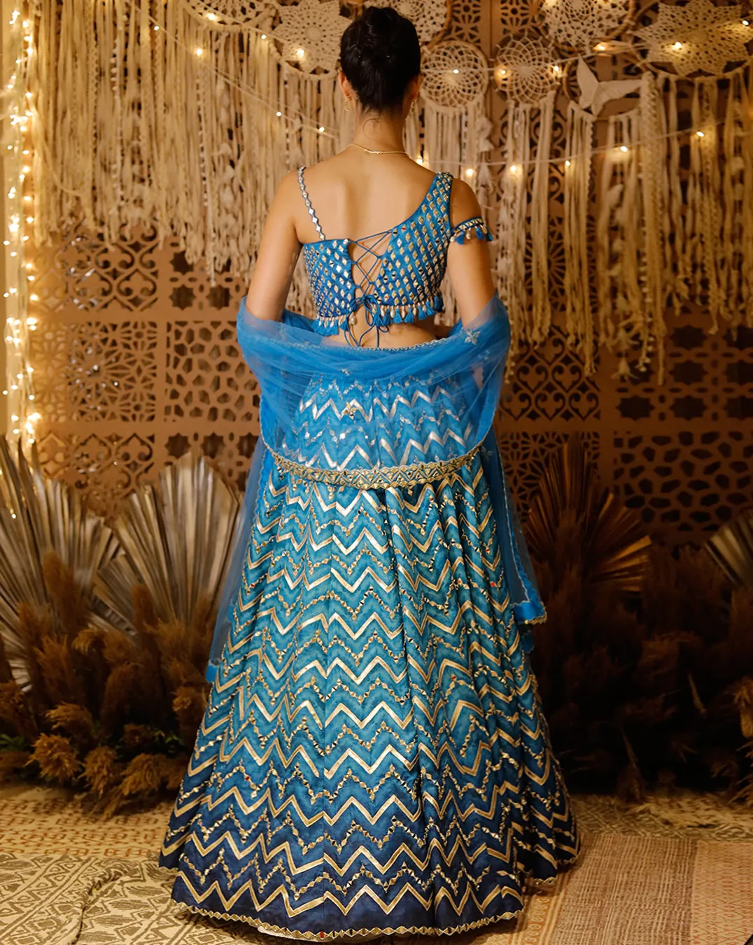 Blue Chevron Mirror Lehenga