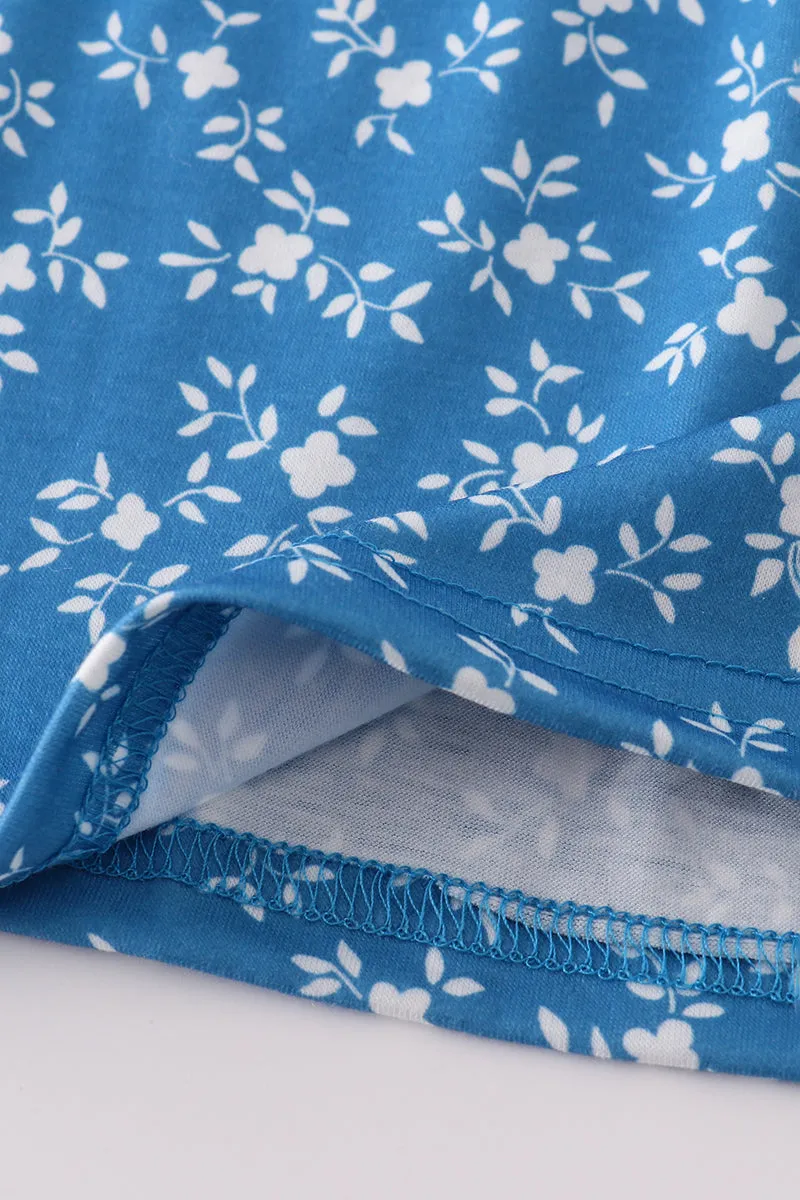 Blue floral print smocked dress