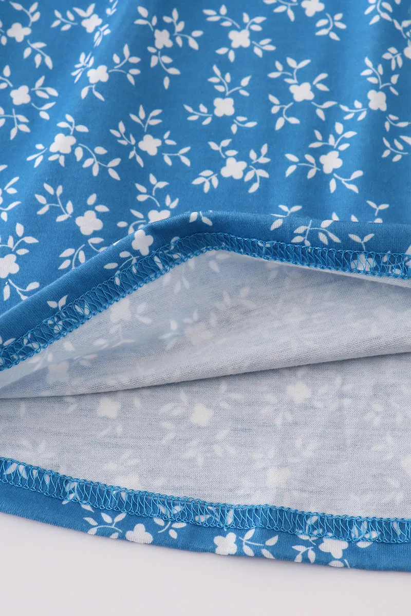 Blue floral print smocked dress