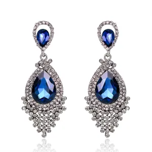 Blue Pear Crystal & Cubic Zirconia Drop Earrings