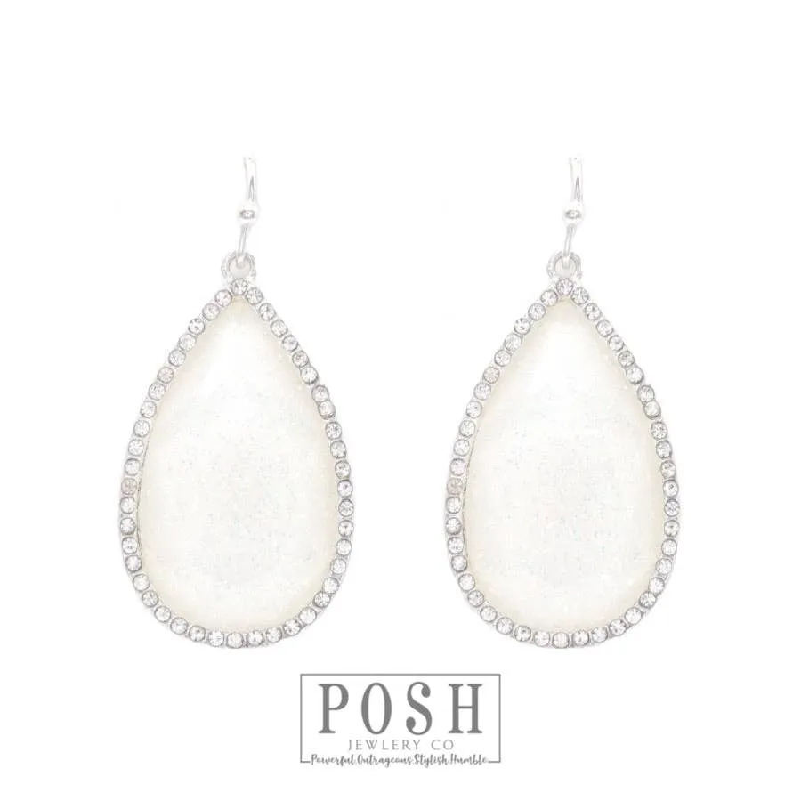 Blue Rhinestone rimmed teardrop earring