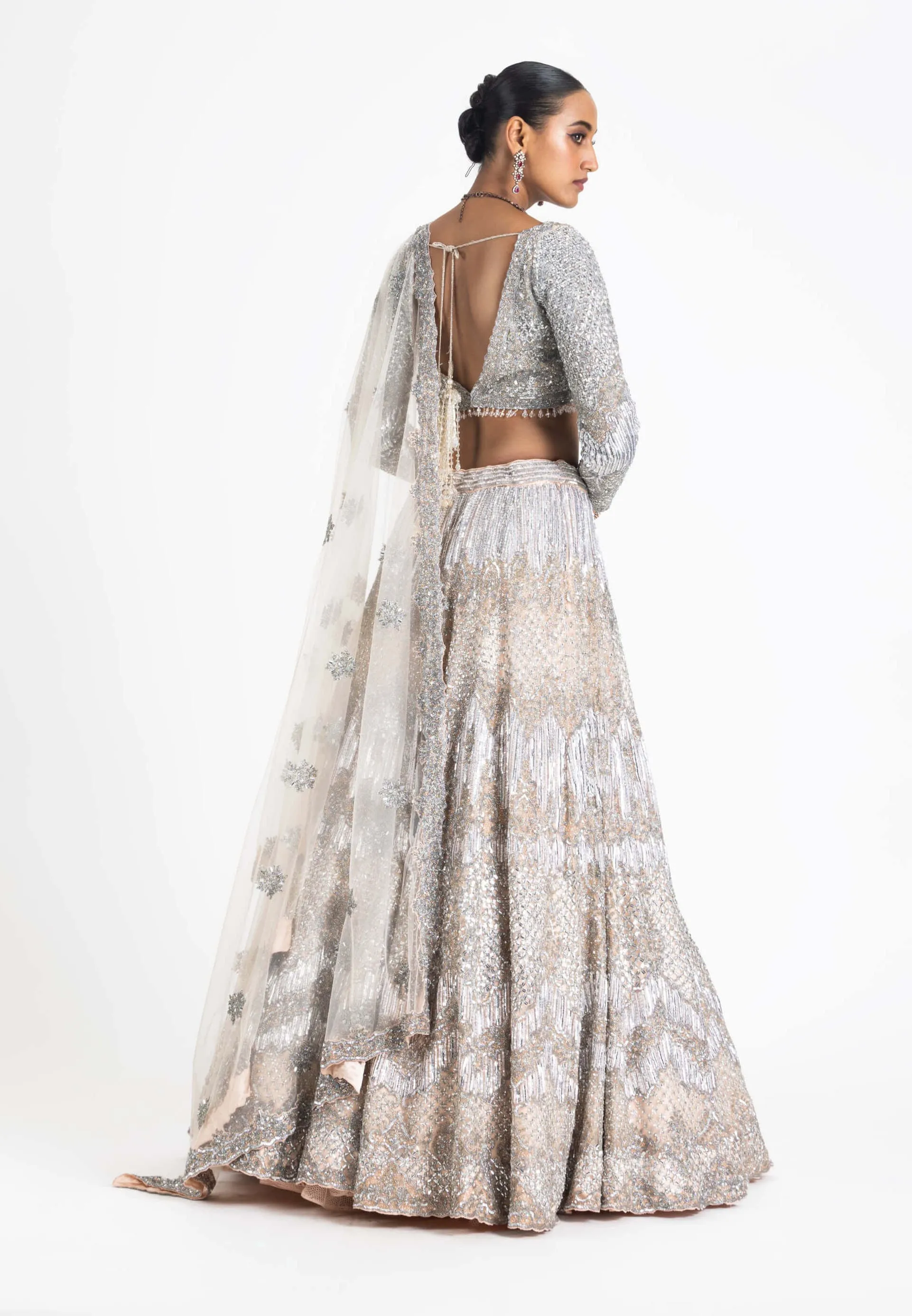 Blush net embroidered lehenga set