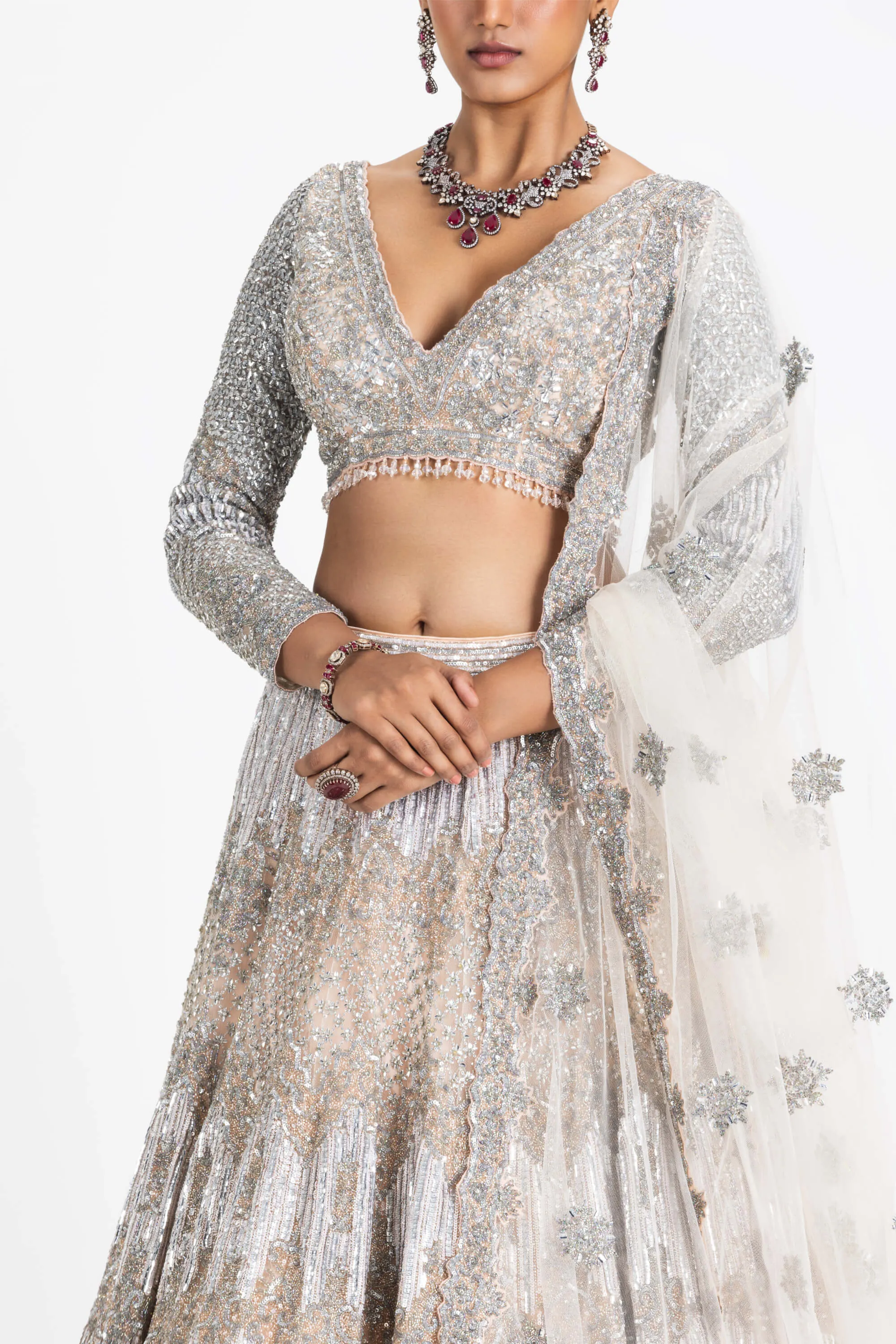 Blush net embroidered lehenga set