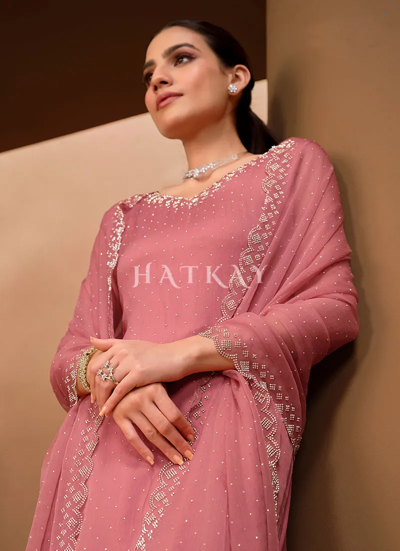 Blush Pink Crystal Embroidered Pant Style Suit