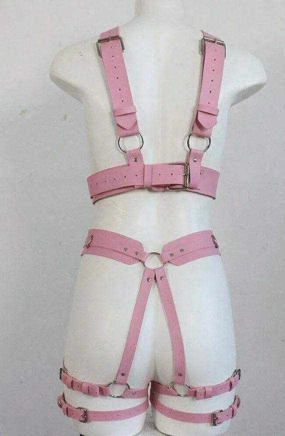 Body Bondage Suspenders Sexy Leather Harness Pink