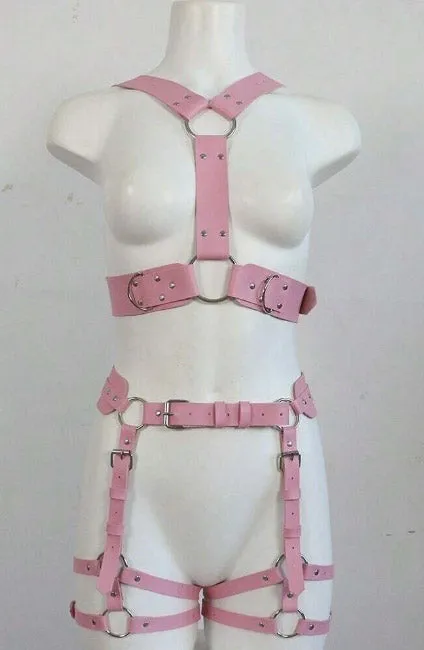 Body Bondage Suspenders Sexy Leather Harness Pink