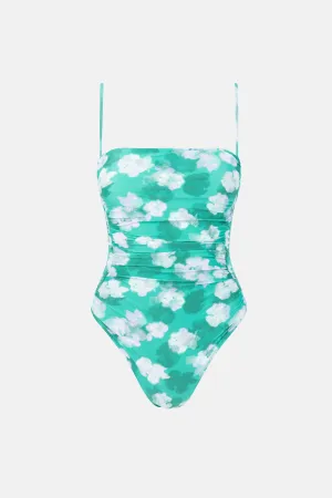 BONITA FLORAL SCRUNCHED SIDE ONE PIECE - GREEN