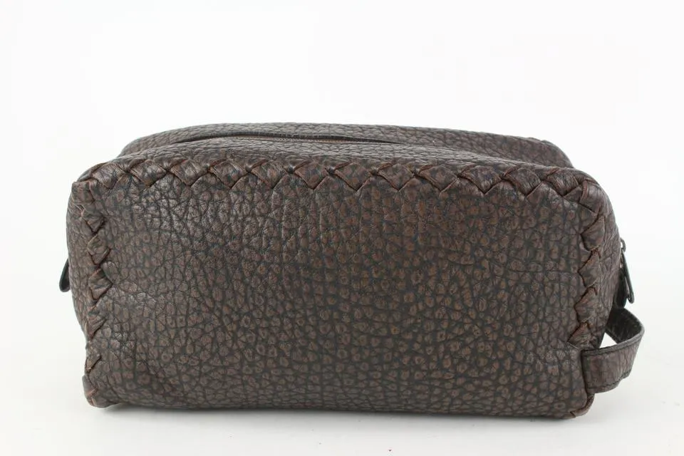 Bottega Veneta Brown Leather Cosmetic Pouch Toiletry Case 927bot37