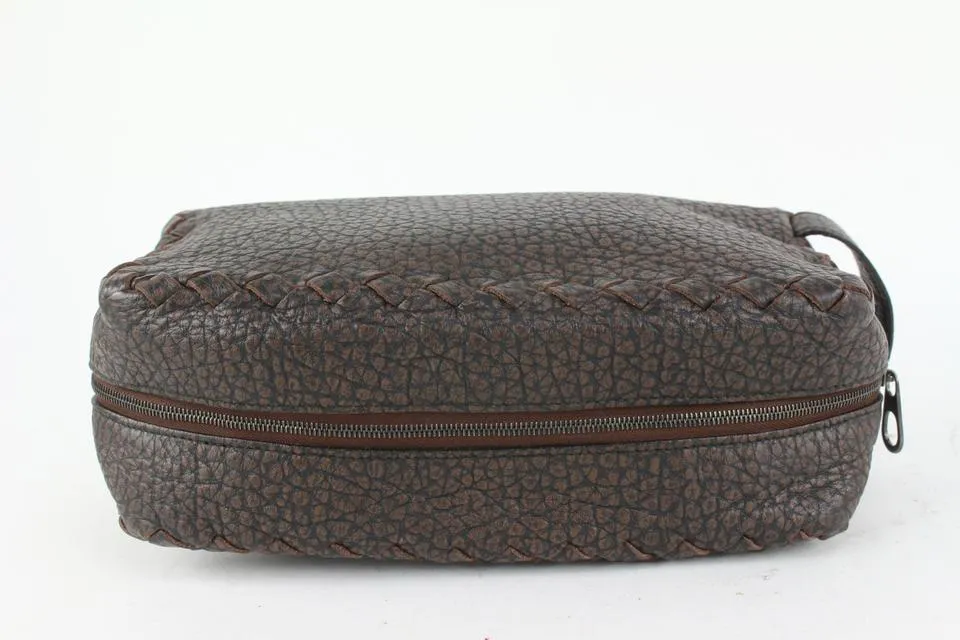 Bottega Veneta Brown Leather Cosmetic Pouch Toiletry Case 927bot37