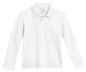Boys Soft Cotton Jersey 2-Button Long Sleeve Polo Shirt | White