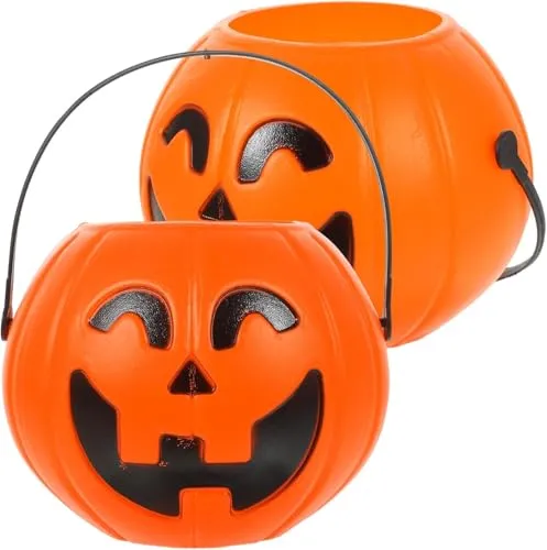 Brown Leaf Halloween Plastic Big Pumpkin with Led Candle Light Buckets Portable Pumpkin Trick Or Treat Candy Baskets for Spooky Horror Scary Night Bhoot Party (4)
