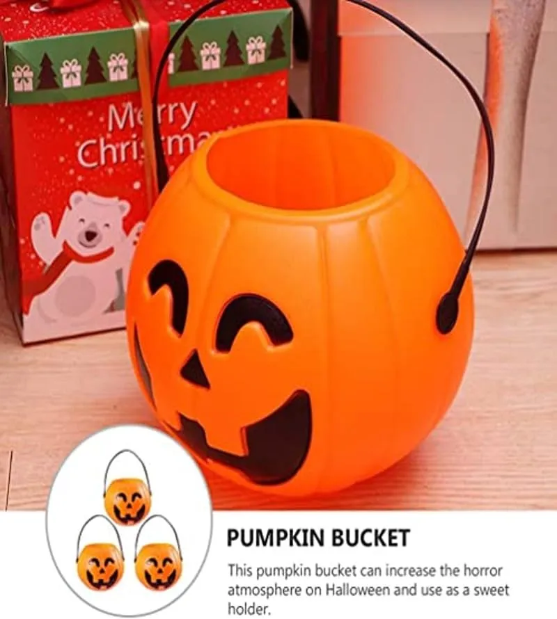 Brown Leaf Halloween Plastic Big Pumpkin with Led Candle Light Buckets Portable Pumpkin Trick Or Treat Candy Baskets for Spooky Horror Scary Night Bhoot Party (4)