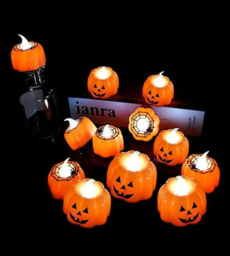 Brown Leaf Halloween Plastic Big Pumpkin with Led Candle Light Buckets Portable Pumpkin Trick Or Treat Candy Baskets for Spooky Horror Scary Night Bhoot Party (4)