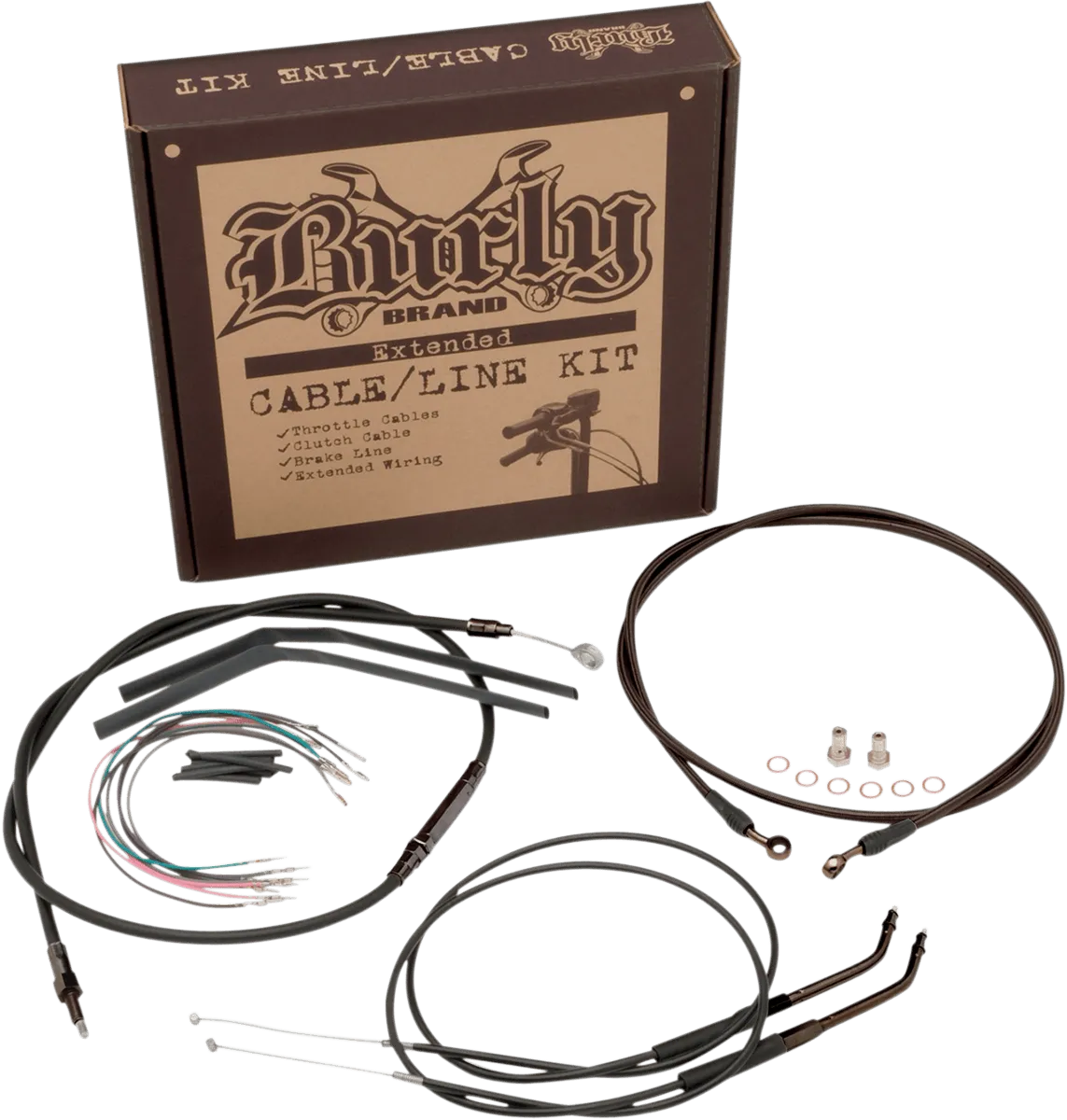 Burly Brand B30-1047 Extended Cable/Brake Line Kit for 16in. Ape Handlebars - Black Vinyl