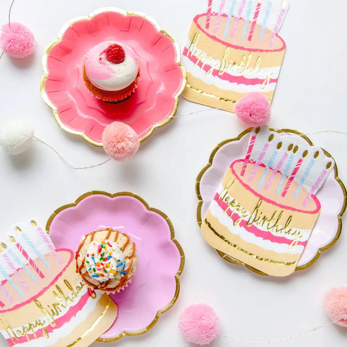 Cake Shaped Happy Birthday Napkins - 12 Pack