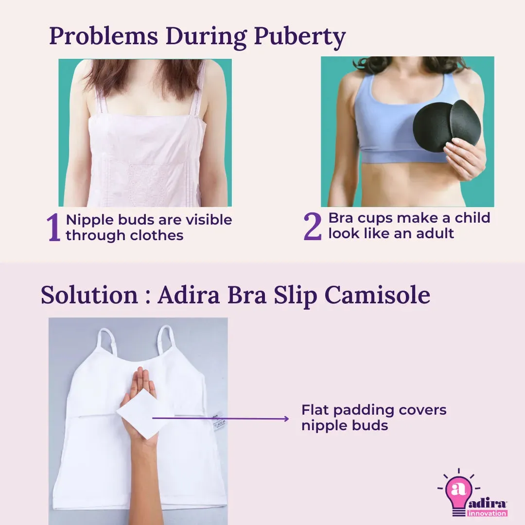 Cami With Built In Bra | Flat Padded | For Teens | Covers Nipple Buds | Confidence For School | Pack Of 2