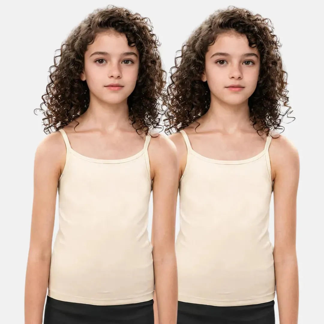 Cami With Built In Bra | Flat Padded | For Teens | Covers Nipple Buds | Confidence For School | Pack Of 2