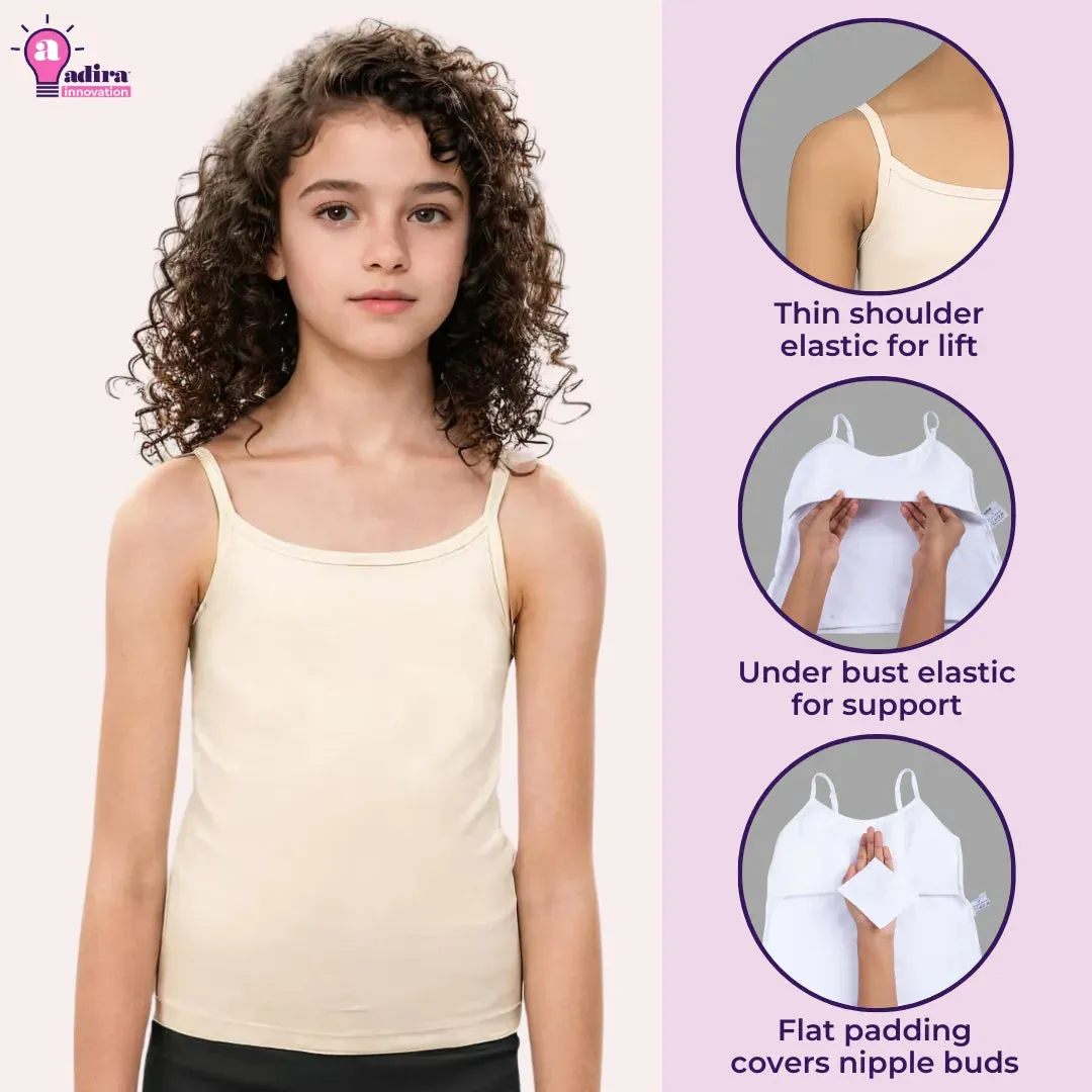 Cami With Built In Bra | Flat Padded | For Teens | Covers Nipple Buds | Confidence For School | Pack Of 2
