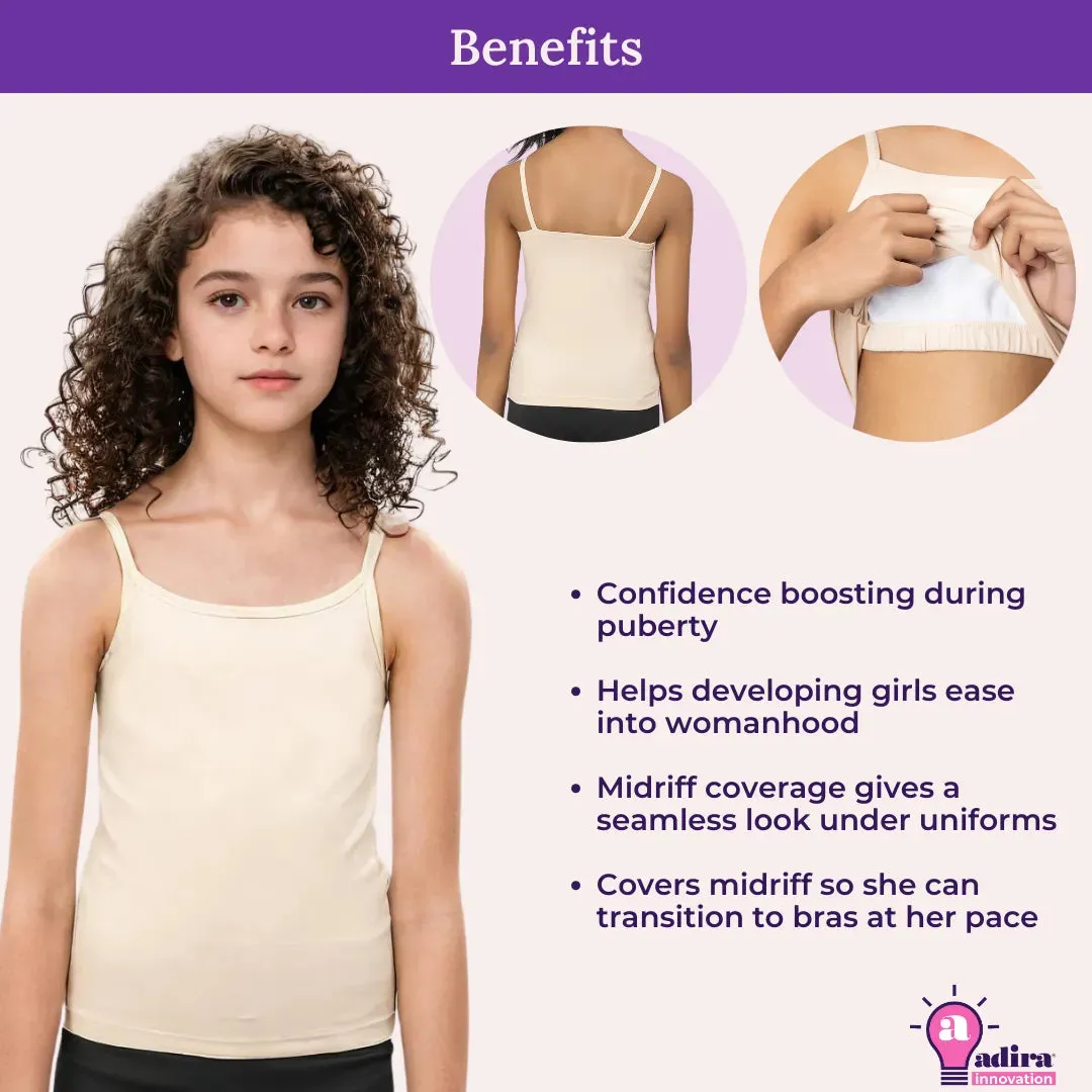 Cami With Built In Bra | Flat Padded | For Teens | Covers Nipple Buds | Confidence For School | Pack Of 2