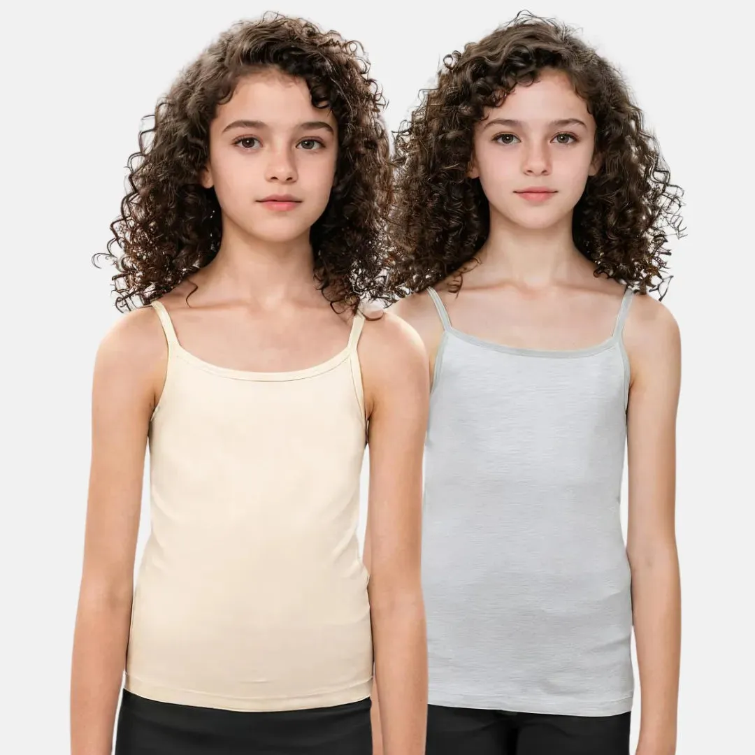 Cami With Built In Bra | Flat Padded | For Teens | Covers Nipple Buds | Confidence For School | Pack Of 2