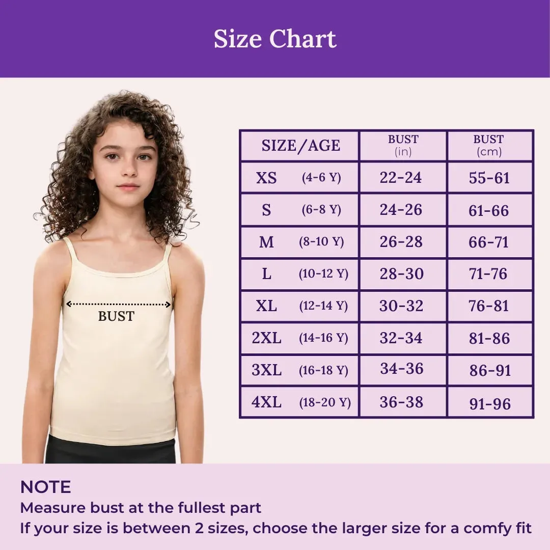Cami With Built In Bra | Flat Padded | For Teens | Covers Nipple Buds | Confidence For School | Pack Of 2