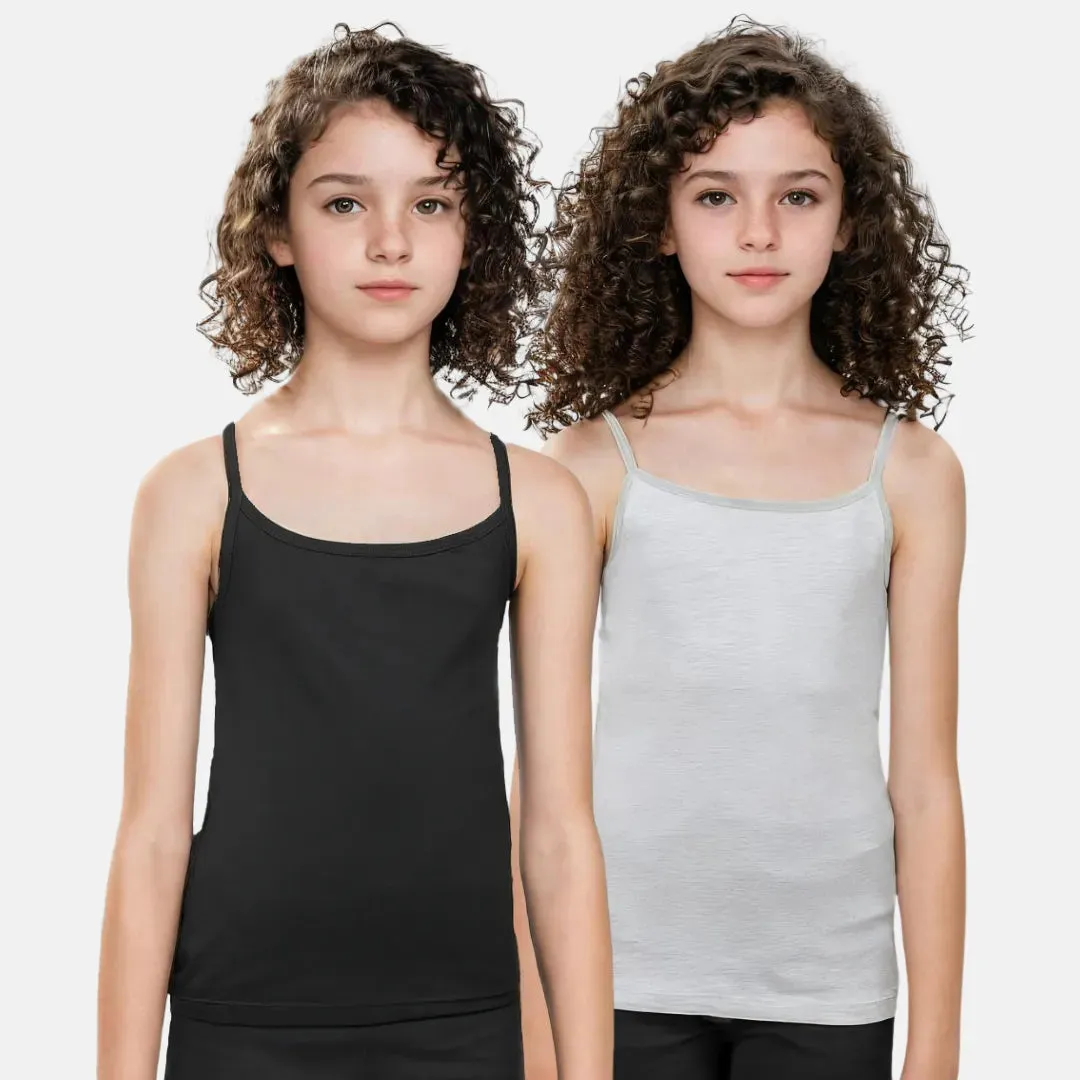 Cami With Built In Bra | Flat Padded | For Teens | Covers Nipple Buds | Confidence For School | Pack Of 2