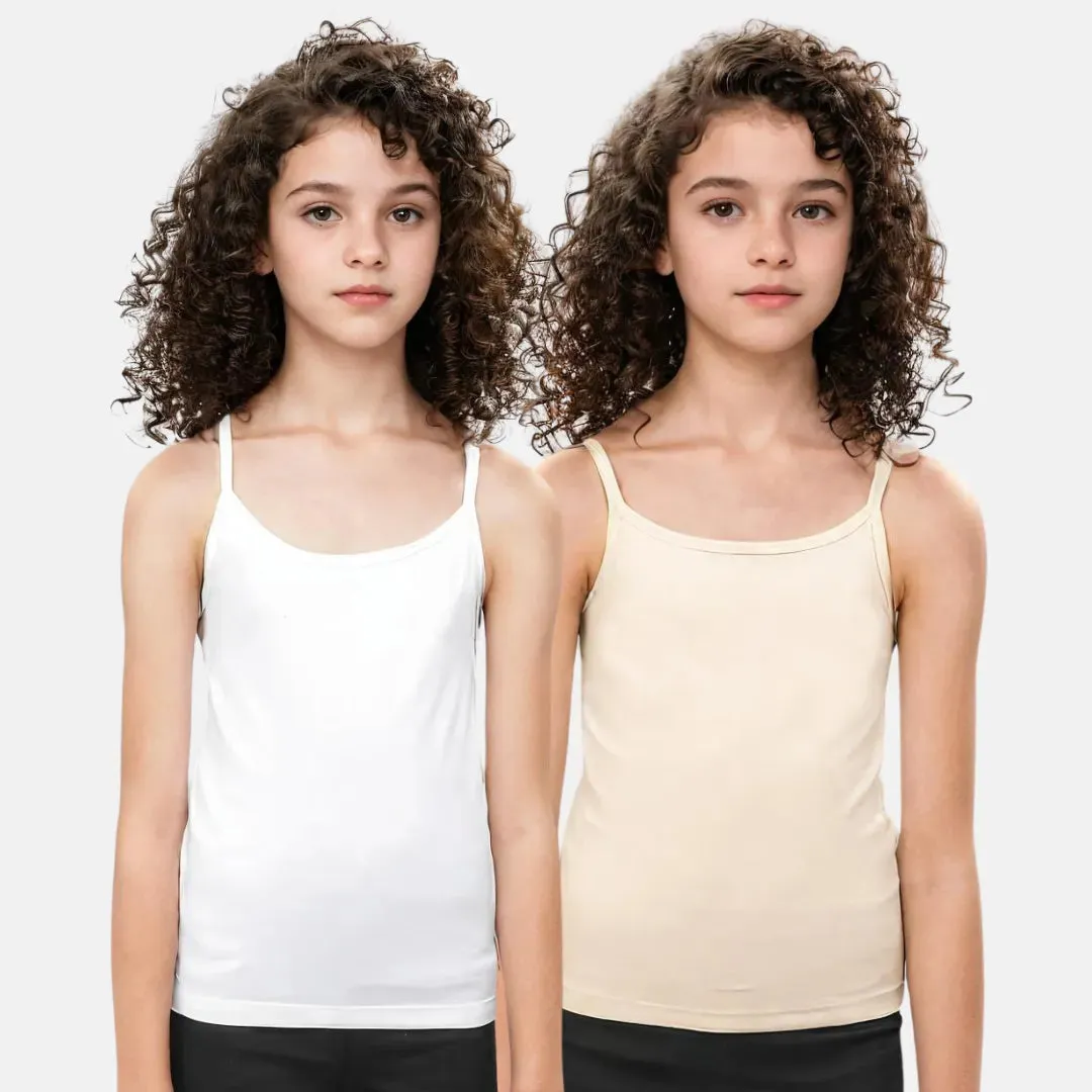 Cami With Built In Bra | Flat Padded | For Teens | Covers Nipple Buds | Confidence For School | Pack Of 2