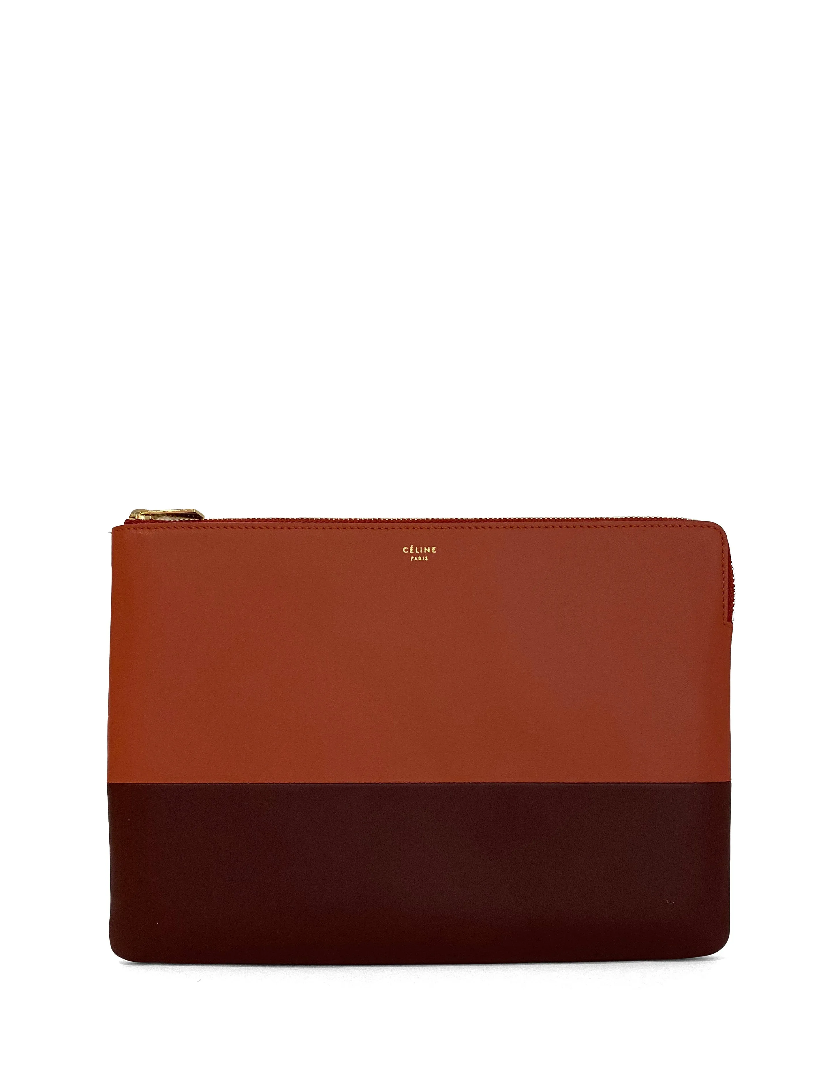 Celine Rust Bi-Color Leather Solo Clutch Pouch Bag