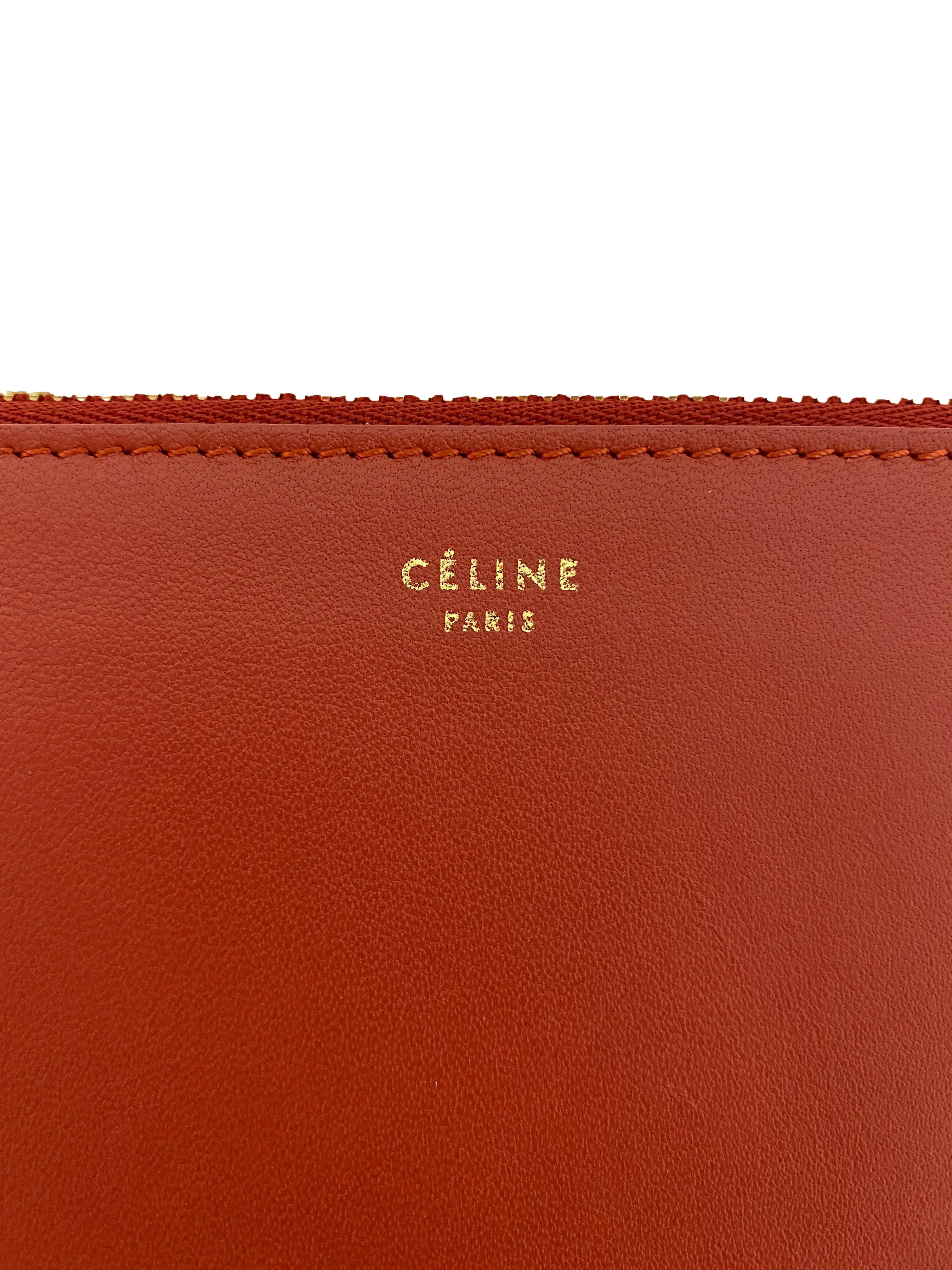 Celine Rust Bi-Color Leather Solo Clutch Pouch Bag