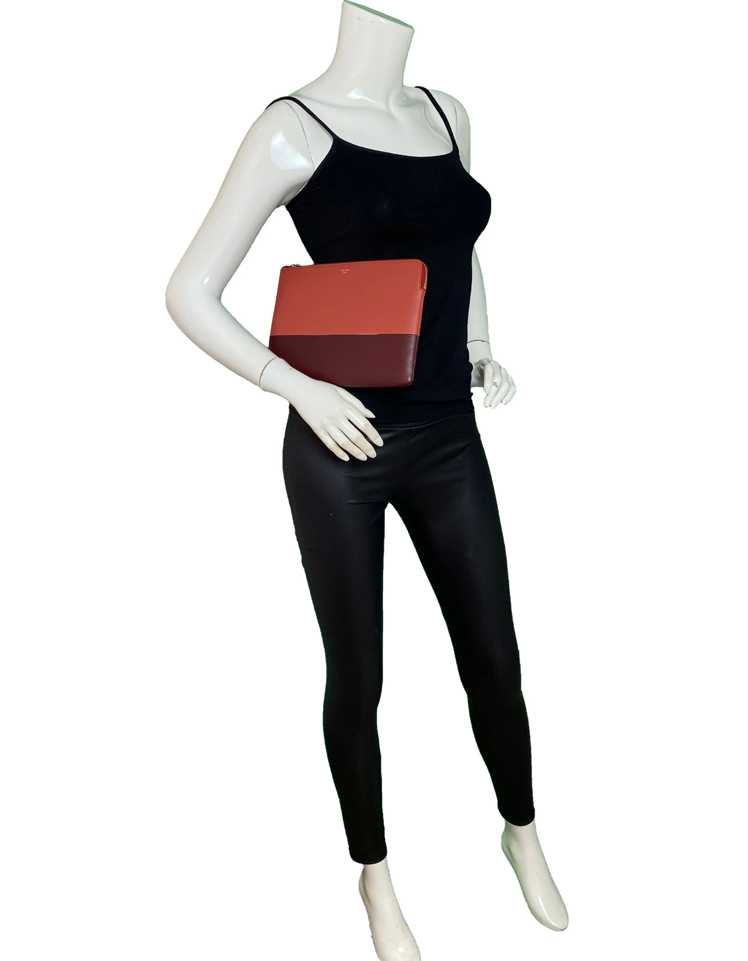 Celine Rust Bi-Color Leather Solo Clutch Pouch Bag
