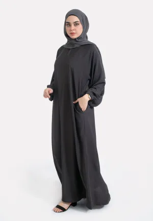 Charcoal Grey Closed Abaya with Zip Pockets & Cuff Sleeves