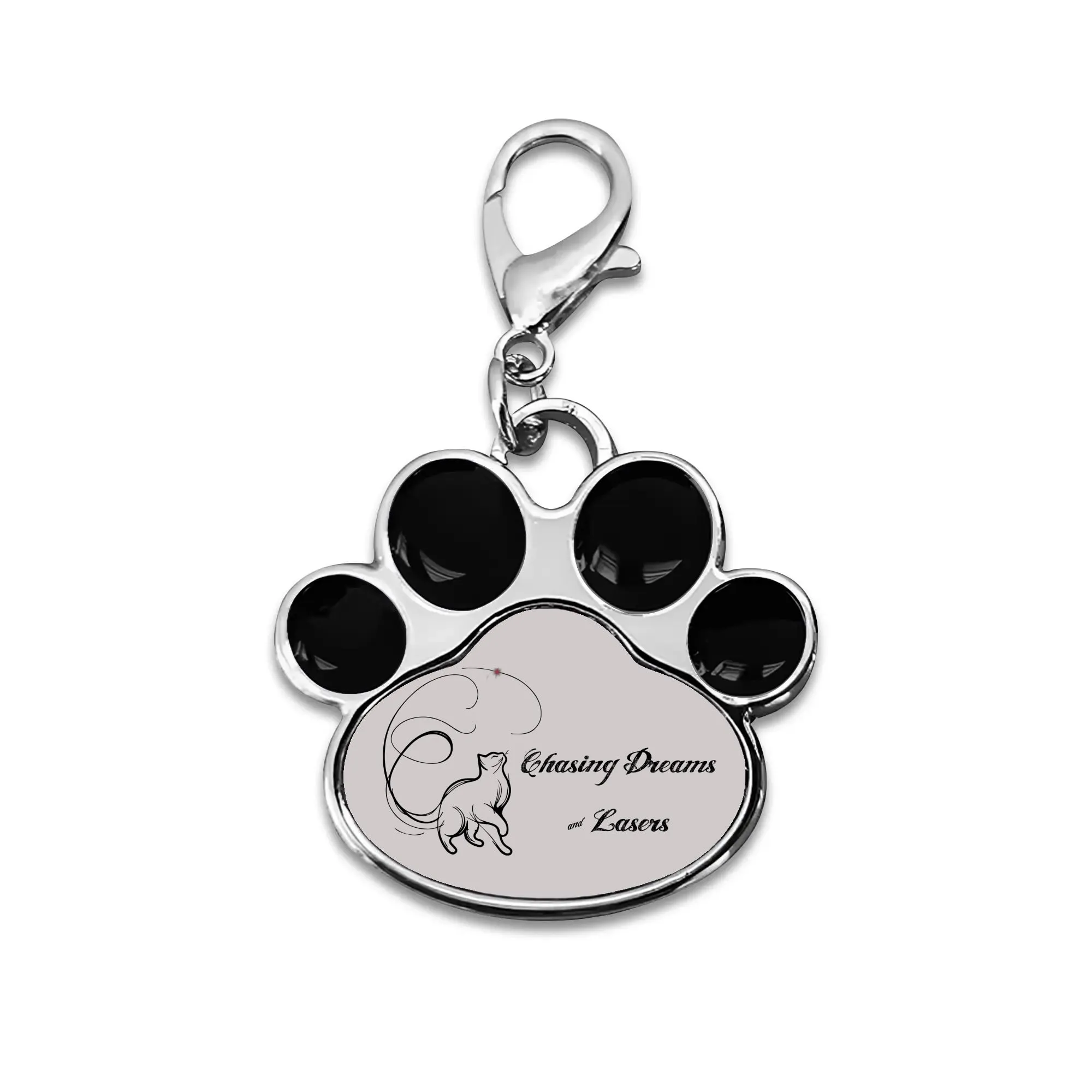 Chasing Dreams & Lasers Typographical Art Printed Paw Shaped Pet Tag