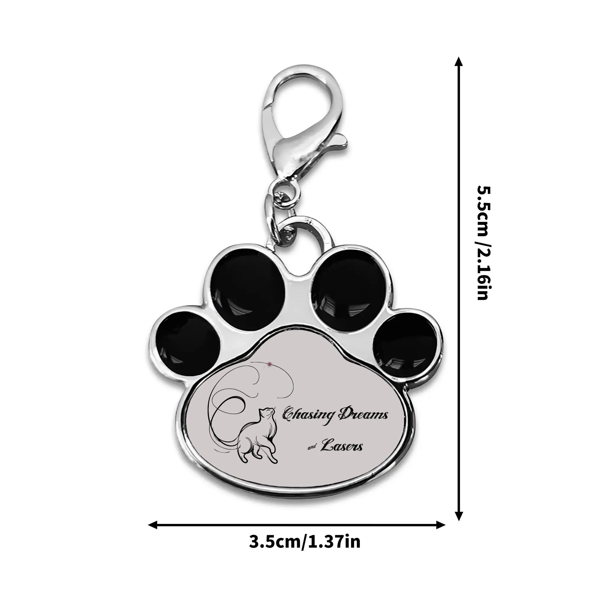 Chasing Dreams & Lasers Typographical Art Printed Paw Shaped Pet Tag