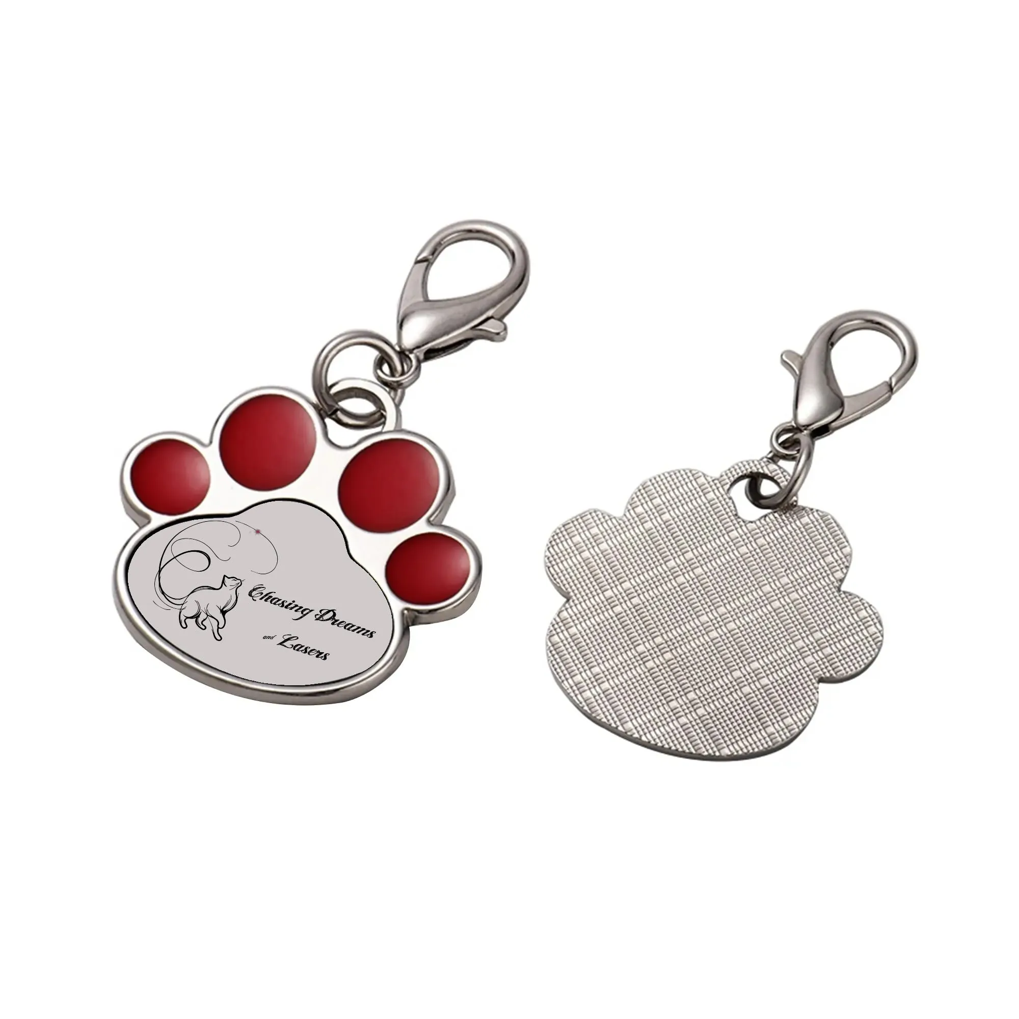 Chasing Dreams & Lasers Typographical Art Printed Paw Shaped Pet Tag
